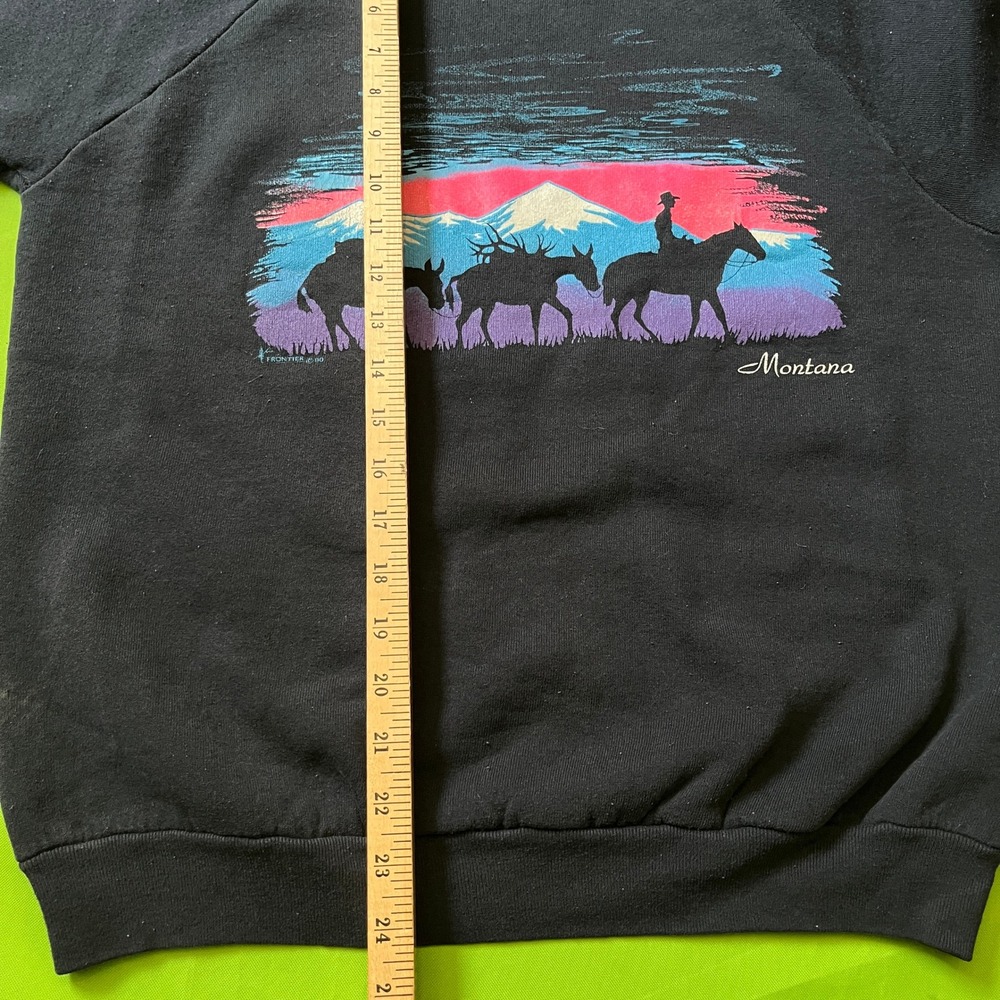 VTG Purple Montana Cowboy Horse Western Graphic Sweatshirt Black Large 90s USA - Picture 5 of 5